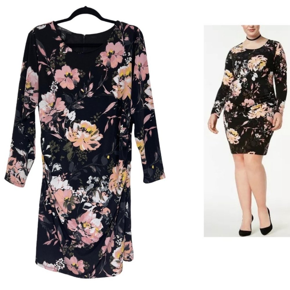 Size‎ 3X 22 24 FLORAL PRINT RUCHED SHEATH DRESS Day/Evening All-Season PLUS SIZE